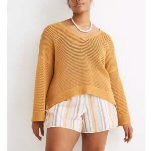 Madewell Seville Mustard Yellow Knit V-neck Long Sleeve Pullover Sweater Size XS